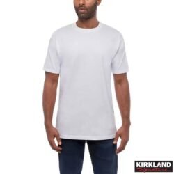 „Kirkland Signature“ vyriški marškinėliai apvalia kaklo iškirpte pagaminti iš minkštos, tačiau patvarios 100 % šukuotos, sunkios žiedinio verpimo medvilnės.