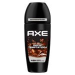 Axe Dark Temptation antiperspirant bottle with black cap, label reads AXE, Dark Temptation, and 48H sweat protection.