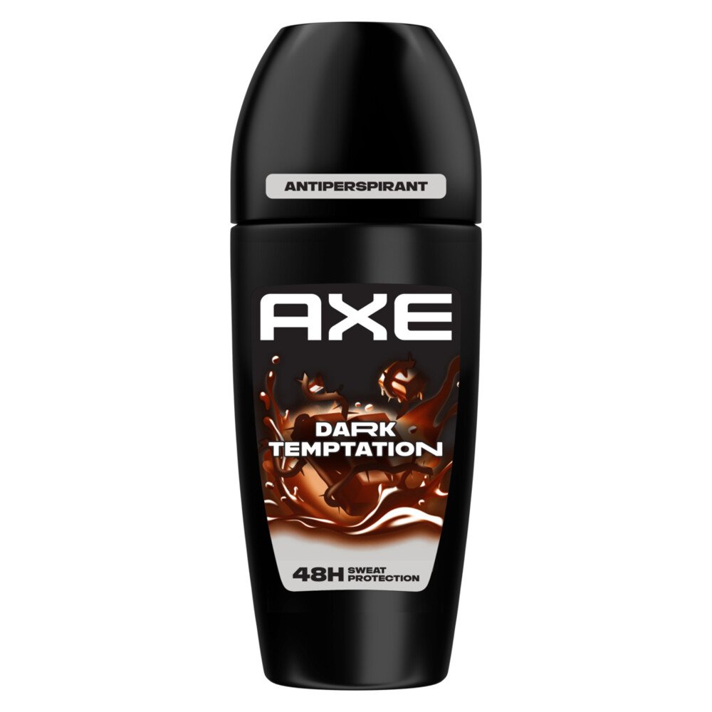 1086631 - Radau Viska Axe Dark Temptation antiperspirant bottle with black cap, label reads AXE, Dark Temptation, and 48H sweat protection.