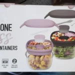 Bentgo Glass All-In-One Salad Containers box showing two tier glass bowls with pink and gray lids.