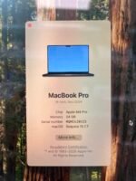 Product page for MacBook Pro showing a laptop illustration and key specs (16-inch, Nov 2024; Apple M4 Pro; 24 GB memory; macOS Sequoia 15.7.7).