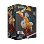 Front view of a Pokémon Light FX Charizard Deluxe Figure box, showing Charizard perched on a rocky base with flames.