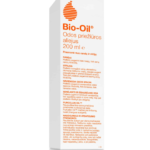 Tall white Bio-Oil product box with orange logo and Lithuanian text, 200 ml.
