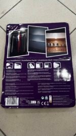Purple packaging with three overlapping photo frames showing a closet, a shelving, and a cabinet — plus installation icons and multilingual text at the bottom.