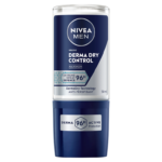 NIVEA Men Derma Dry Control anti‑perspirant deodorant roll‑on bottle with blue and silver packaging (50 ml).
