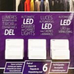 Luminus display for automatic LED drawer and cabinet lights, six white modules on purple packaging.