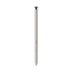 Silver stylus pen shown in profile with a small side button and a pointed tip at the bottom