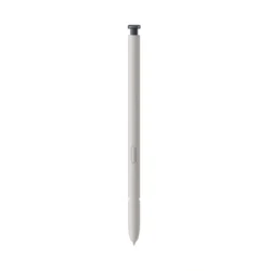 Silver stylus pen shown in profile with a small side button and a pointed tip at the bottom
