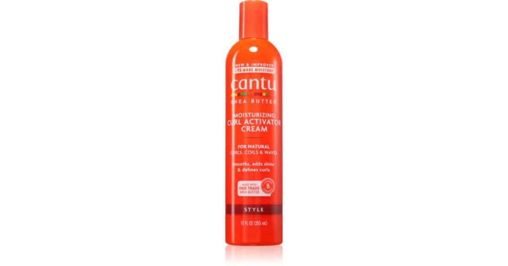 Red bottle of Cantu Moisturizing Curl Activator Cream for natural curls