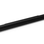 Long black Sonos soundbar resting on a white surface, viewed from a slight angle