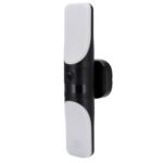 Vertical smart door lock with white front panels on a black body and a round side thumb knob