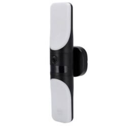 Vertical smart door lock with white front panels on a black body and a round side thumb knob