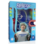 Blue ZipString product box packaging with a smiling boy on the front and the bright ZipString logo visible.